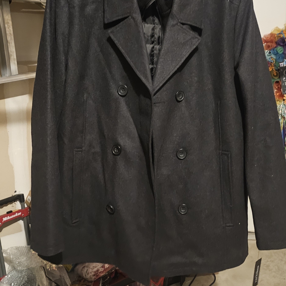 Kenneth Cole Charcoal Double-Breasted Peacoat